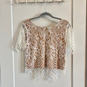 Express Cream Lace Overlay Crop Top Small